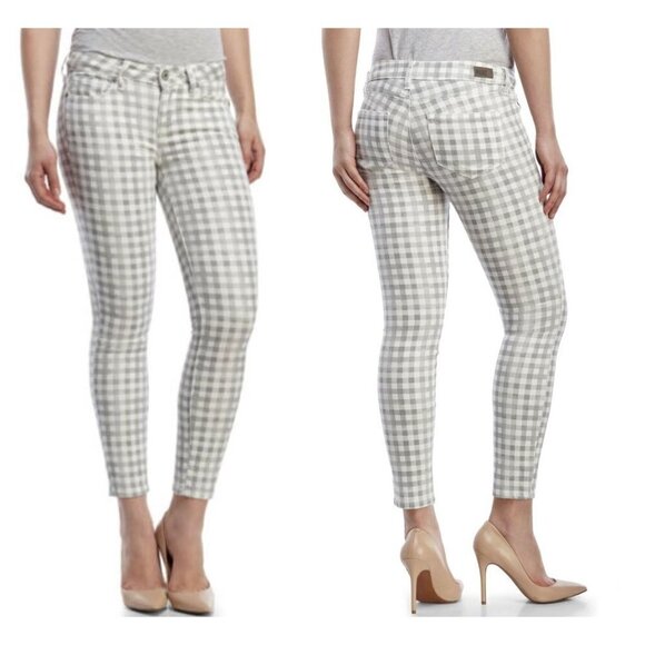 Paige Gray And White Gingham Mid Rise‎ Verdugo Ankle Cropped Jeans Size 29 - Picture 1 of 11